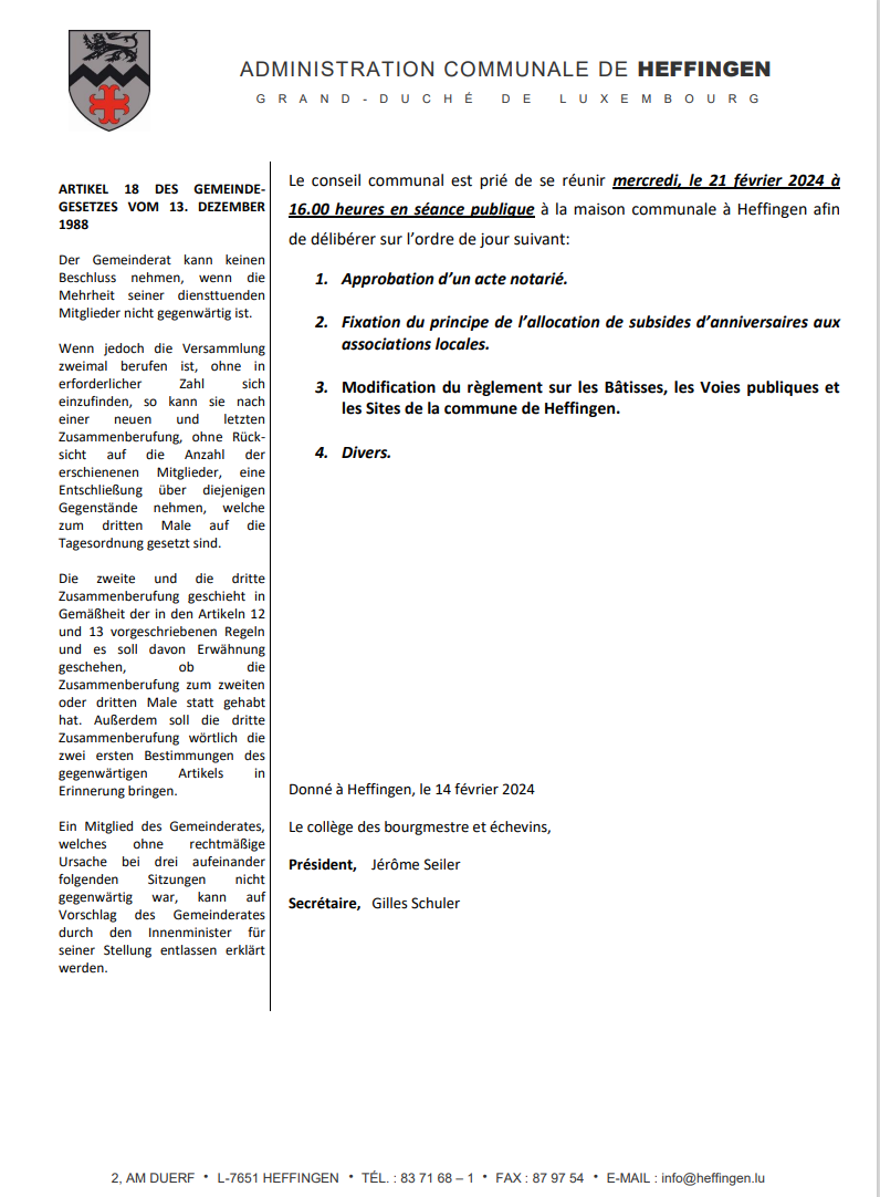 Gemengerot vum 21. Februar 2024 / conseil communal du 21 février 2024