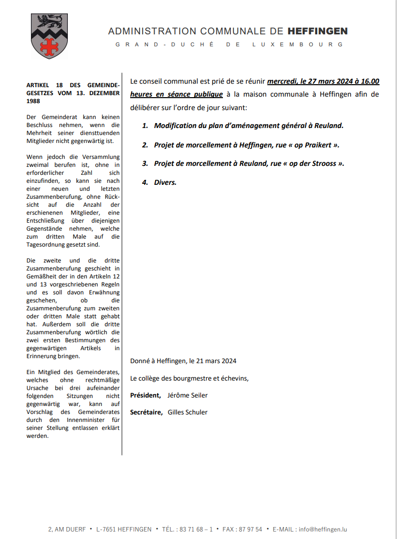 Gemengerot vum 27. März 2024 / conseil communal du 27 mars 2024