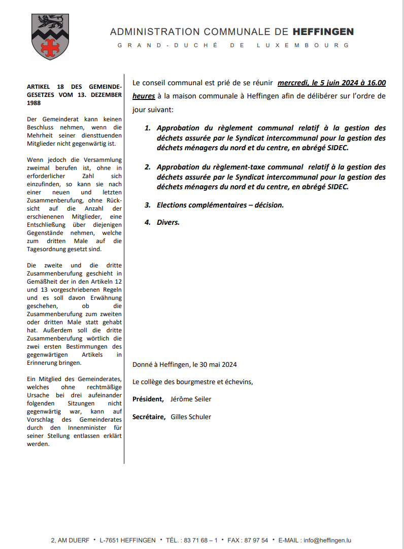 Gemengerot vum 5. Juni 2024 / conseil communal 5 juin 2024