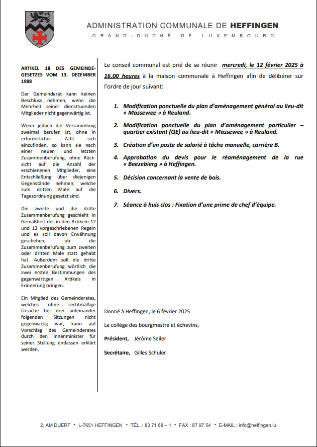 Gemengerot vum 12. Februar 2025 / Conseil communal du 12 février 2025