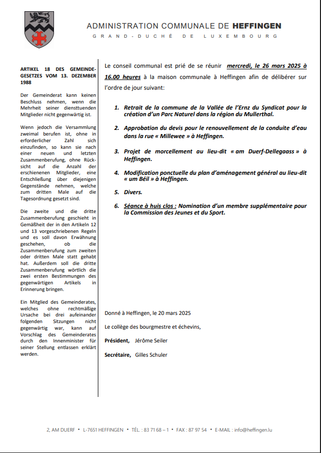 Gemengerot vum 26. März 2025 / Conseil communal du 26 mars 2025