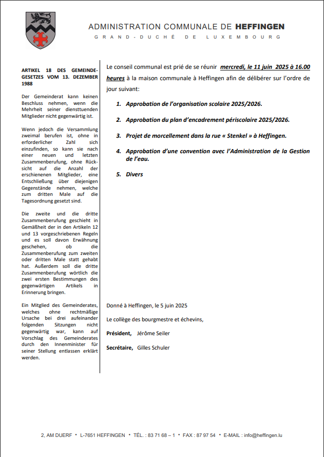 Gemengerot vum 11. Juni 2025 / Conseil communal du 11 juin 2025