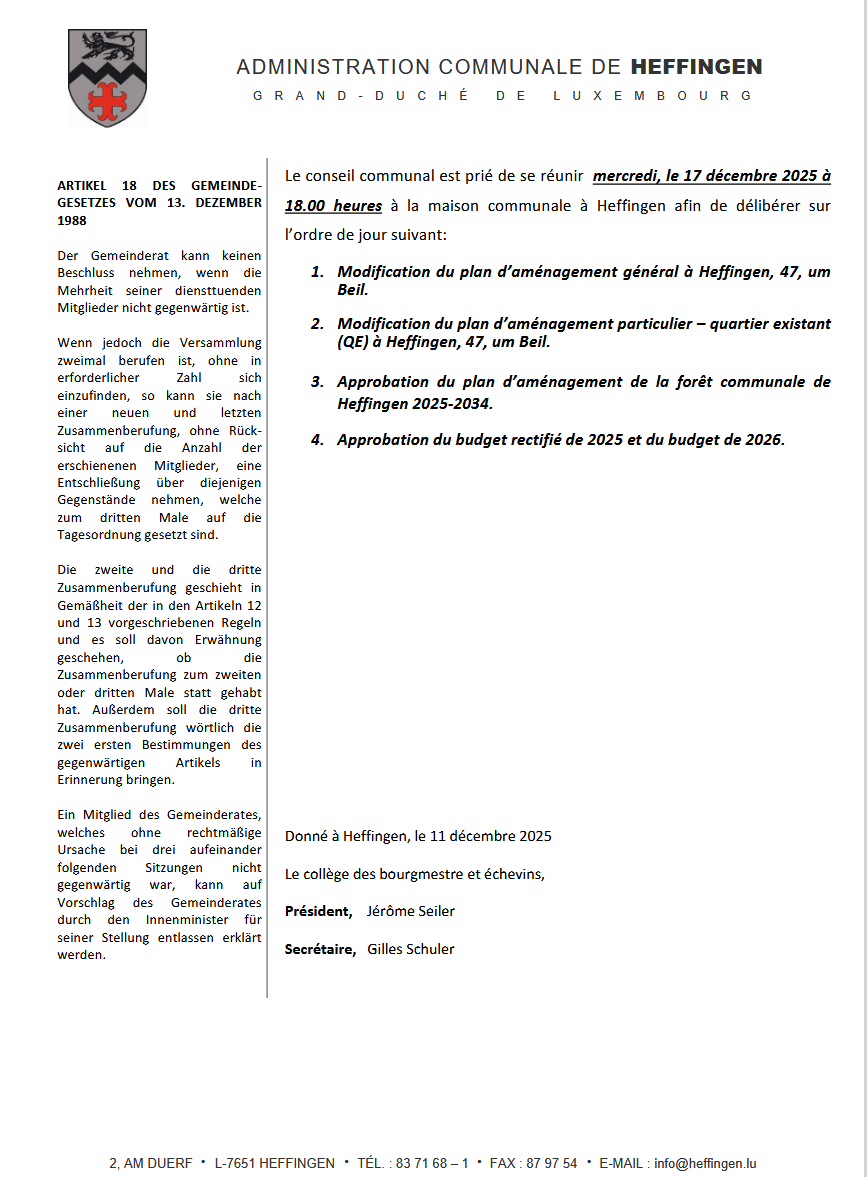 Gemengerot vum 17. Dezember 2025 / Conseil communal du 17 décembre 2025